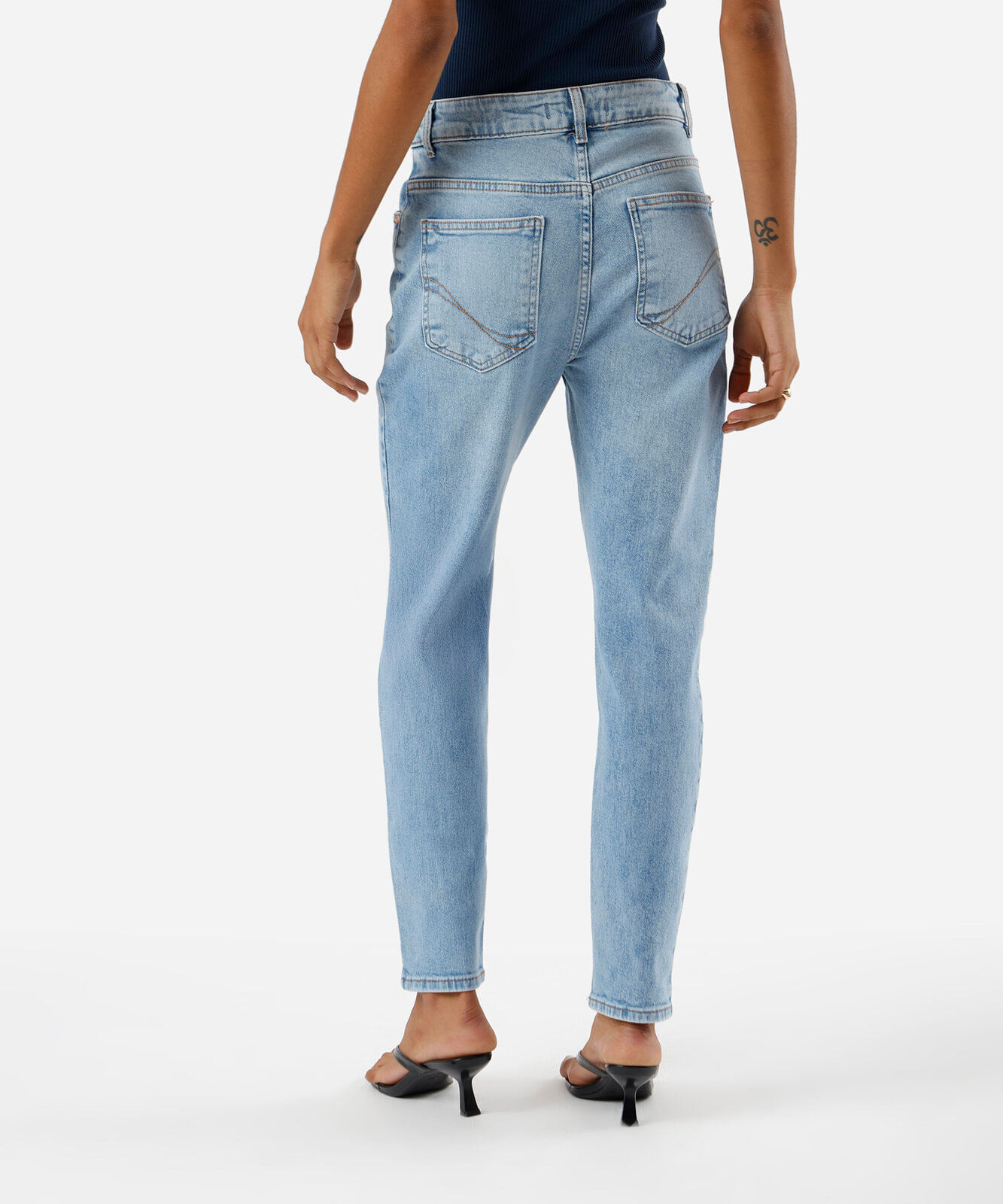 calça mom feminina jeans cintura alta azul