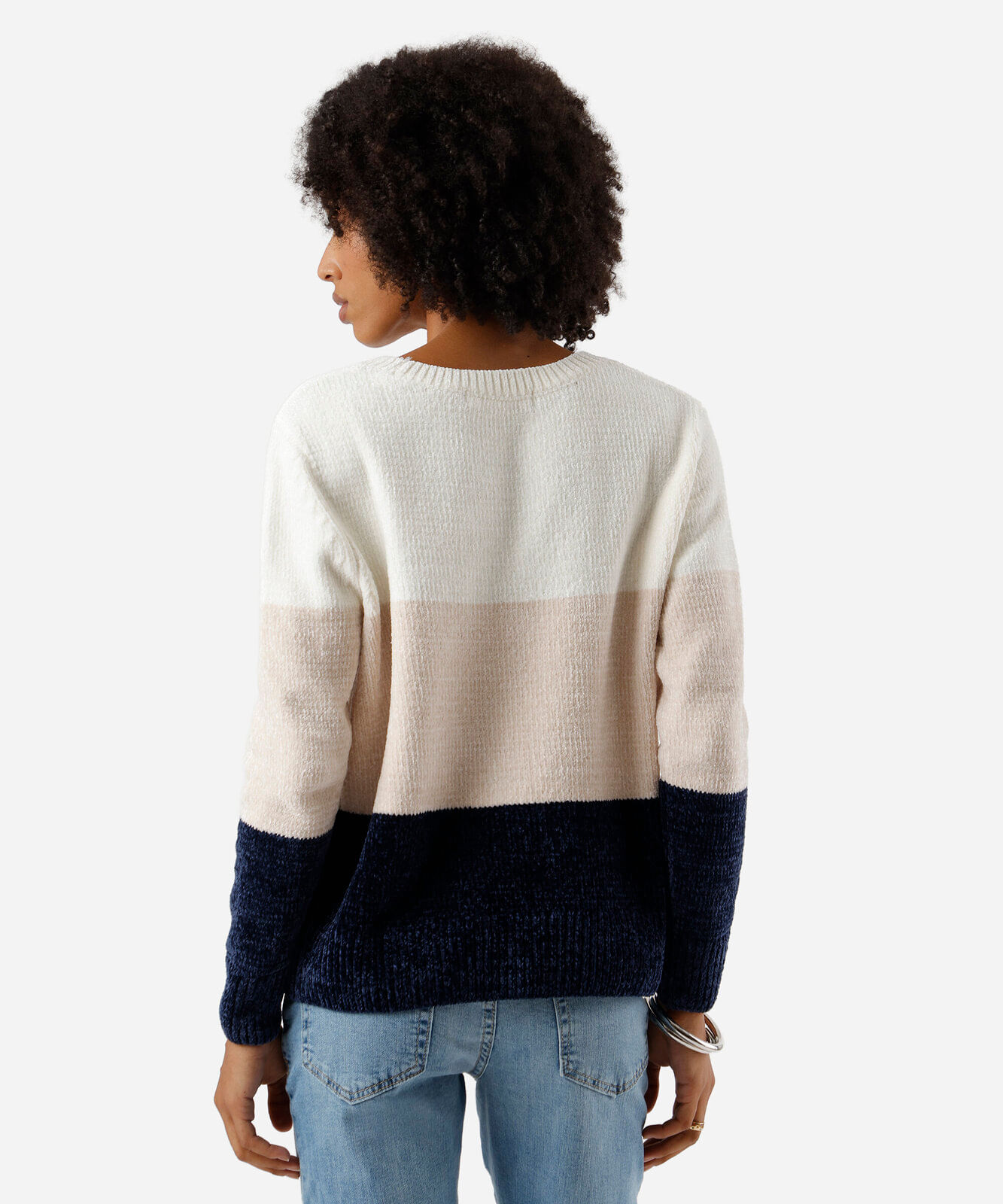 suéter feminino de tricot chenille listrado colorido