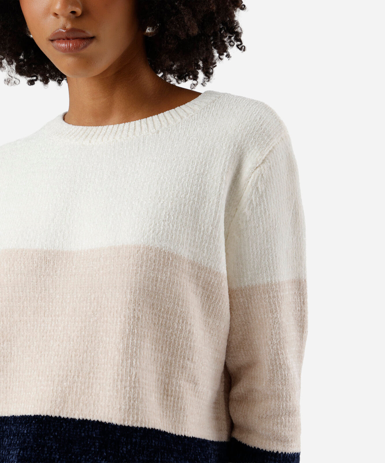suéter feminino de tricot chenille listrado colorido