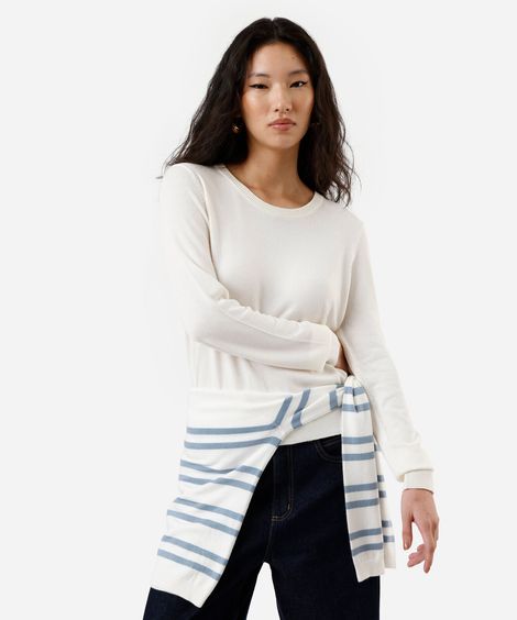 suéter de tricot manga longa básico off white