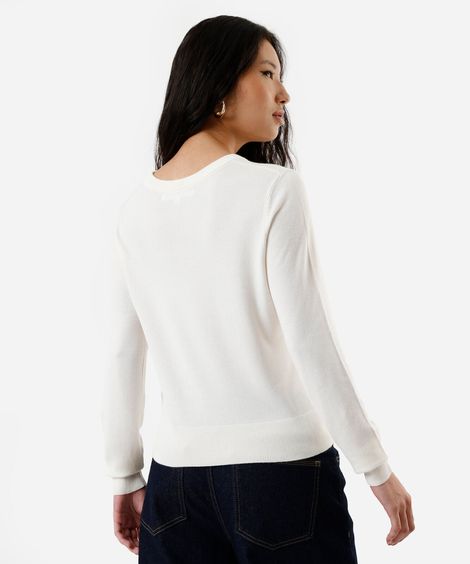 suéter de tricot manga longa básico off white