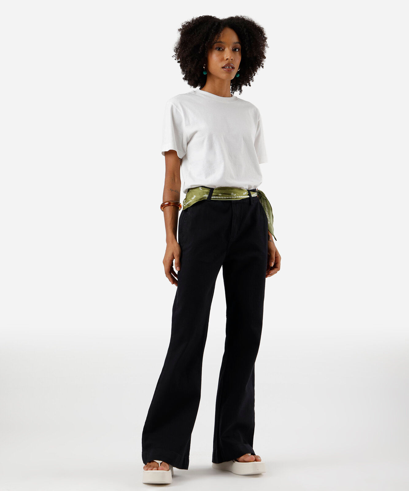 calça flare feminina jeans cintura alta preta