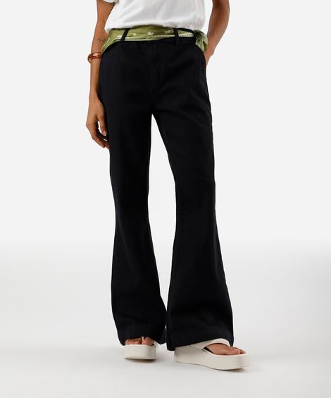 calça flare feminina jeans cintura alta preta