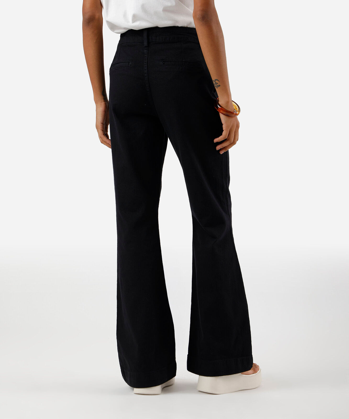 calça flare feminina jeans cintura alta preta