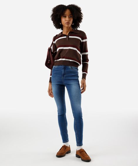 calça skinny feminina jeans cintura alta azul