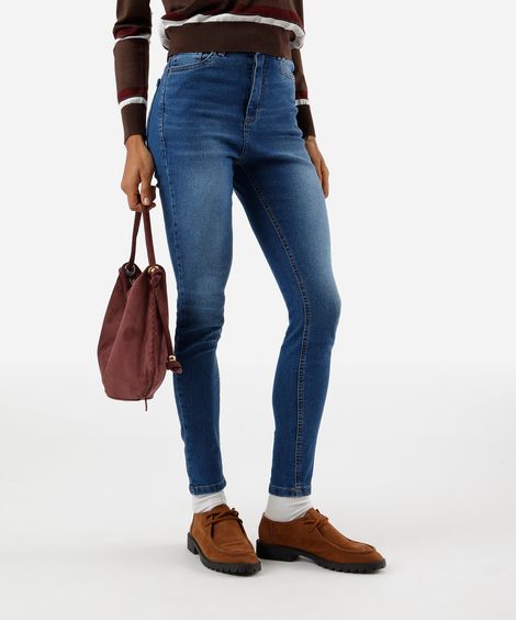 calça skinny feminina jeans cintura alta azul