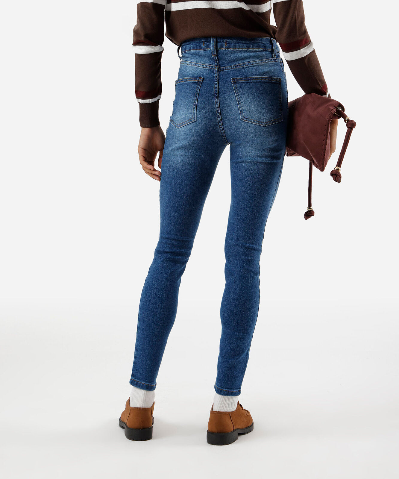 calça skinny feminina jeans cintura alta azul