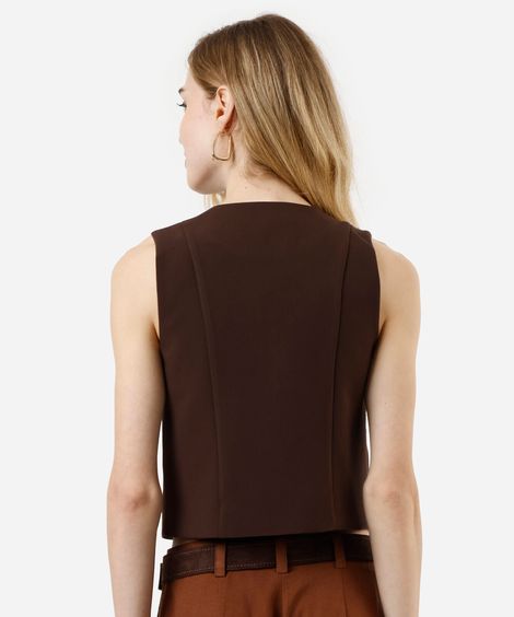 colete de alfaiataria feminino decote v marrom