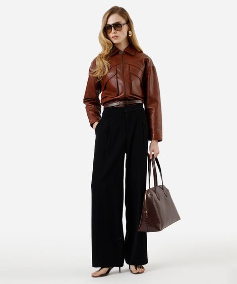 calça wide leg feminina de alfaiataria preta