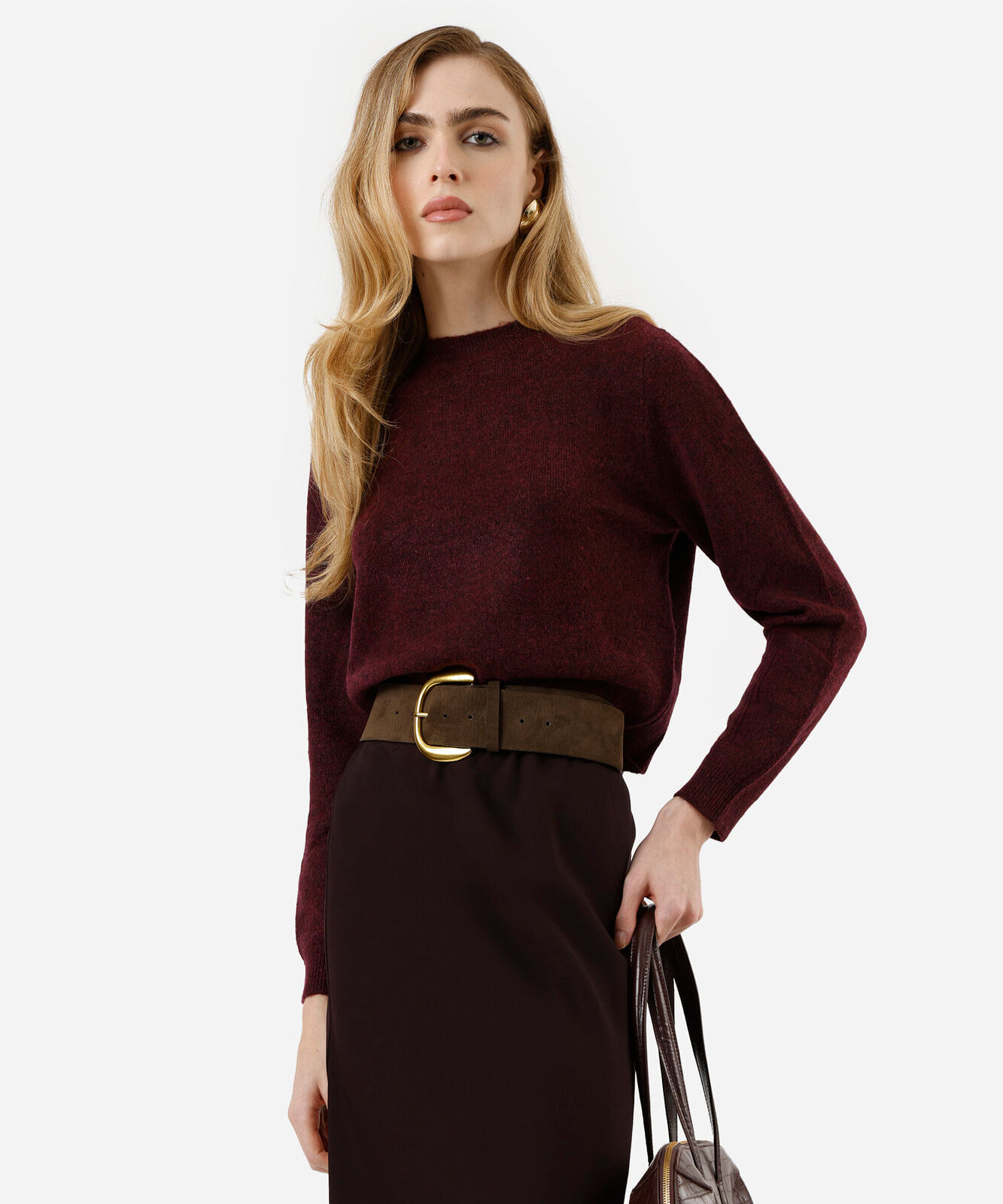 suéter básico feminino cropped de tricot vinho