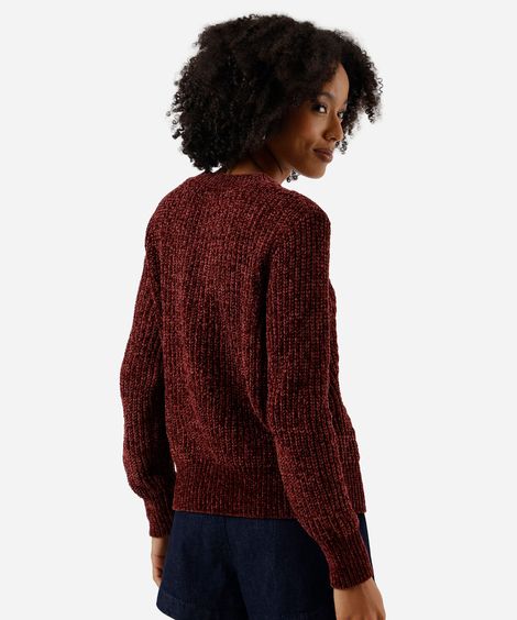 suéter feminino de tricot chenille texturizado vinho