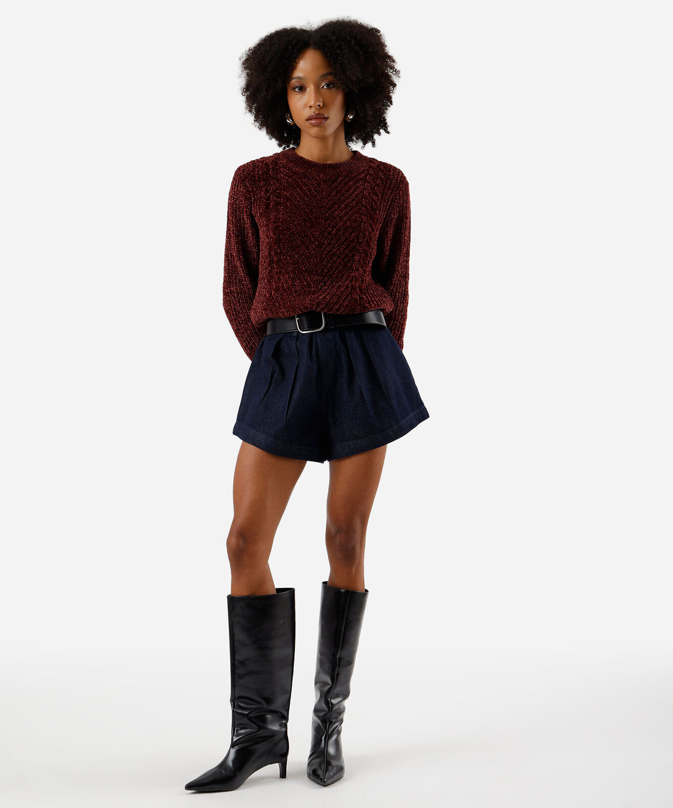 suéter feminino de tricot chenille texturizado vinho