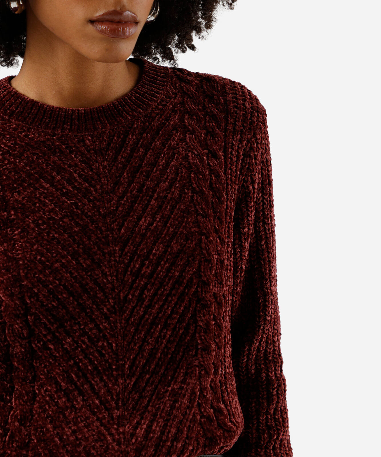 suéter feminino de tricot chenille texturizado vinho