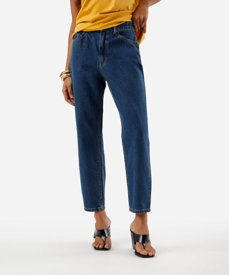 calça mom feminina jeans cintura alta azul
