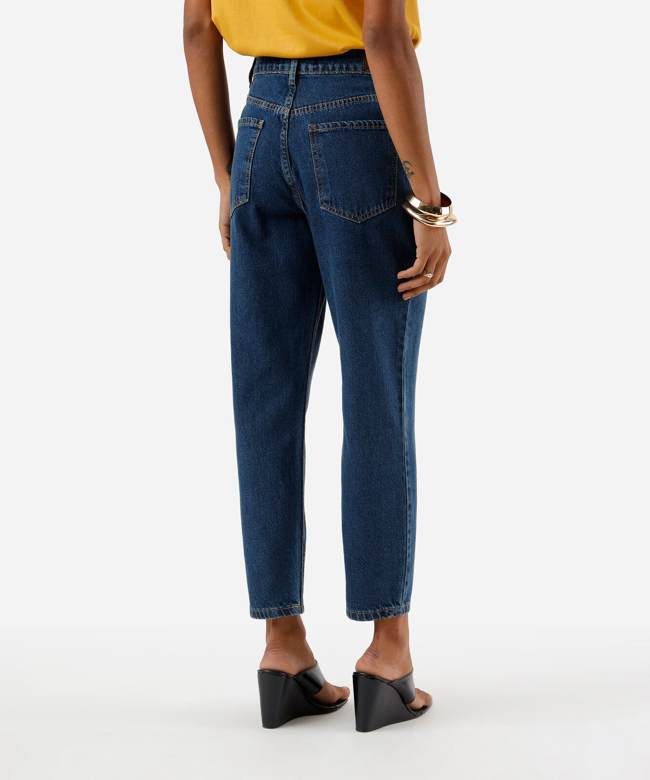 calça mom feminina jeans cintura alta azul