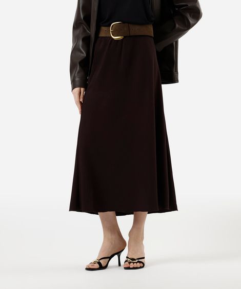 saia midi evasê feminina cós elástico marrom