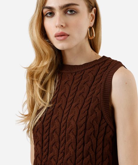 colete feminino de tricot texturizado marrom