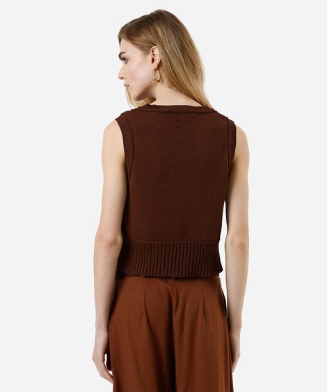 colete feminino de tricot texturizado marrom