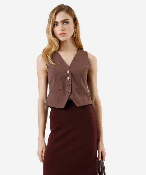 colete de alfaiataria feminino decote v marrom