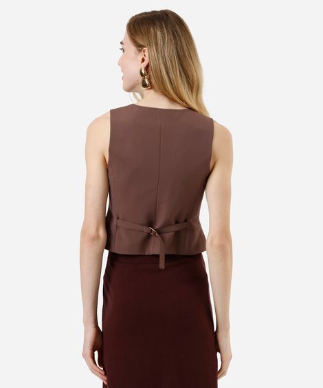 colete de alfaiataria feminino decote v marrom