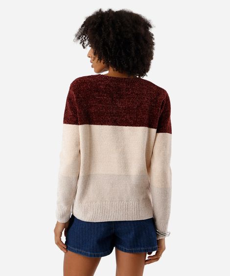 suéter feminino de tricot chenille listrado colorido