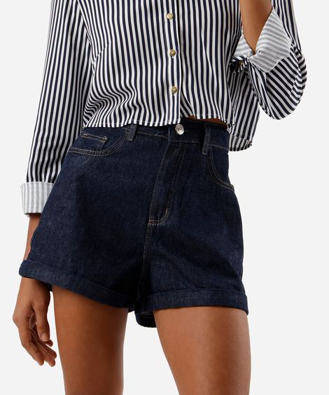 camisa feminina de viscose manga longa listrada azul