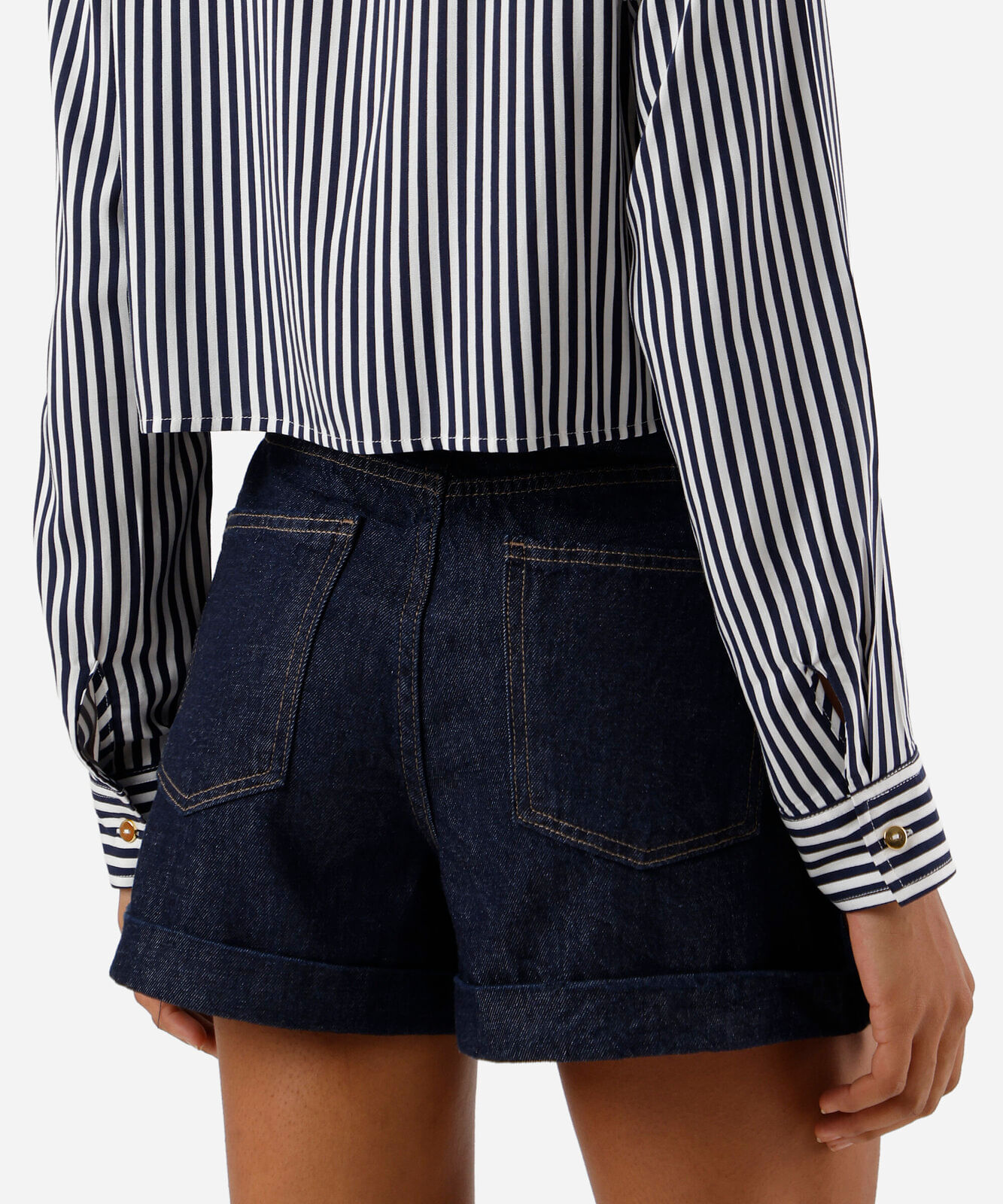 camisa feminina de viscose manga longa listrada azul