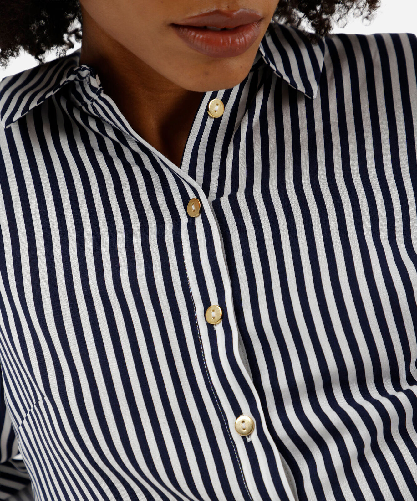 camisa feminina de viscose manga longa listrada azul
