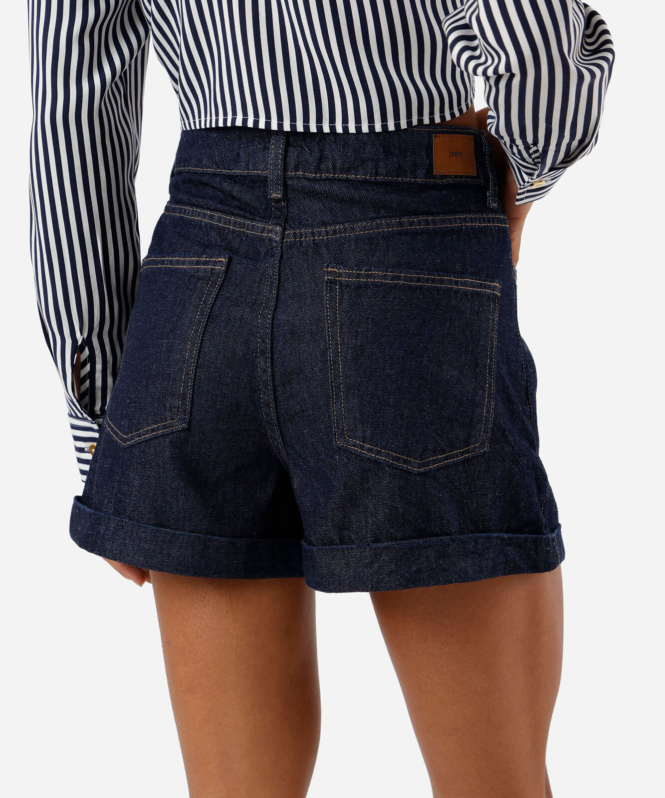 short mom feminino jeans cintura alta azul