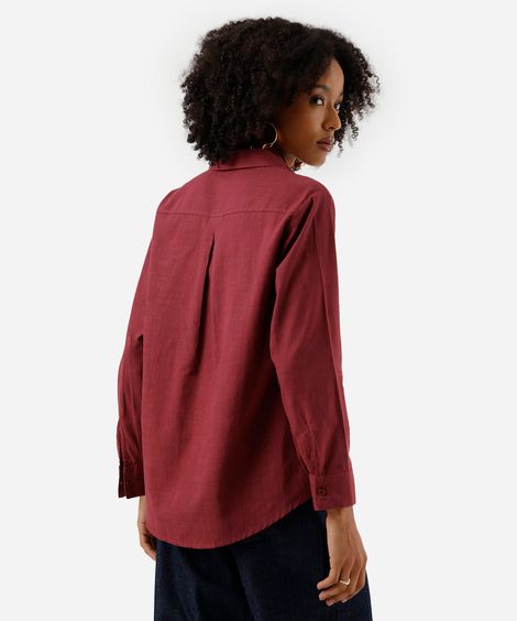 camisa feminina de algodão manga longa vinho