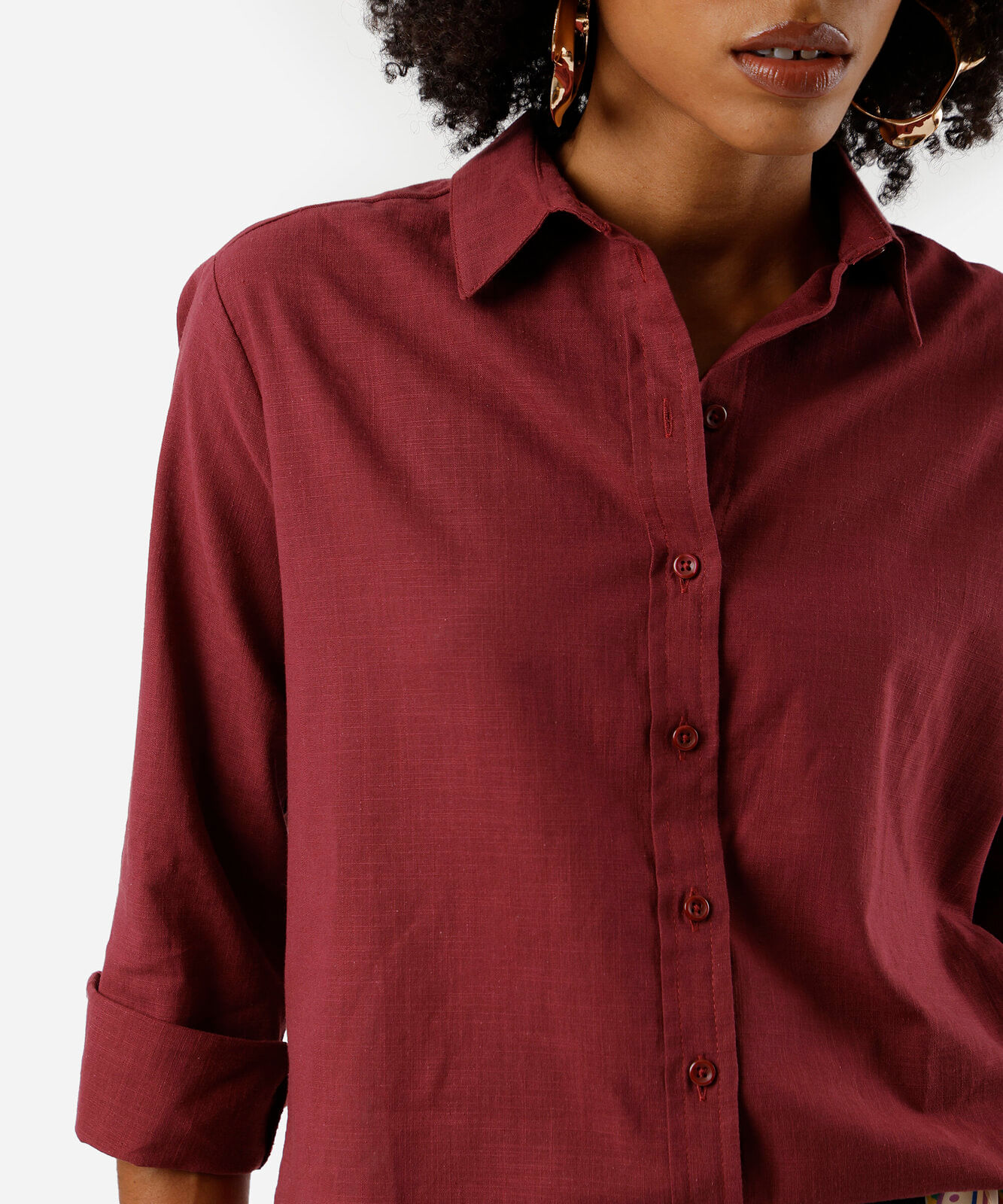 camisa feminina de algodão manga longa vinho