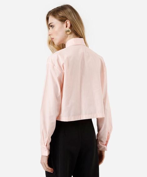 camisa cropped manga longa com bolsos rosa