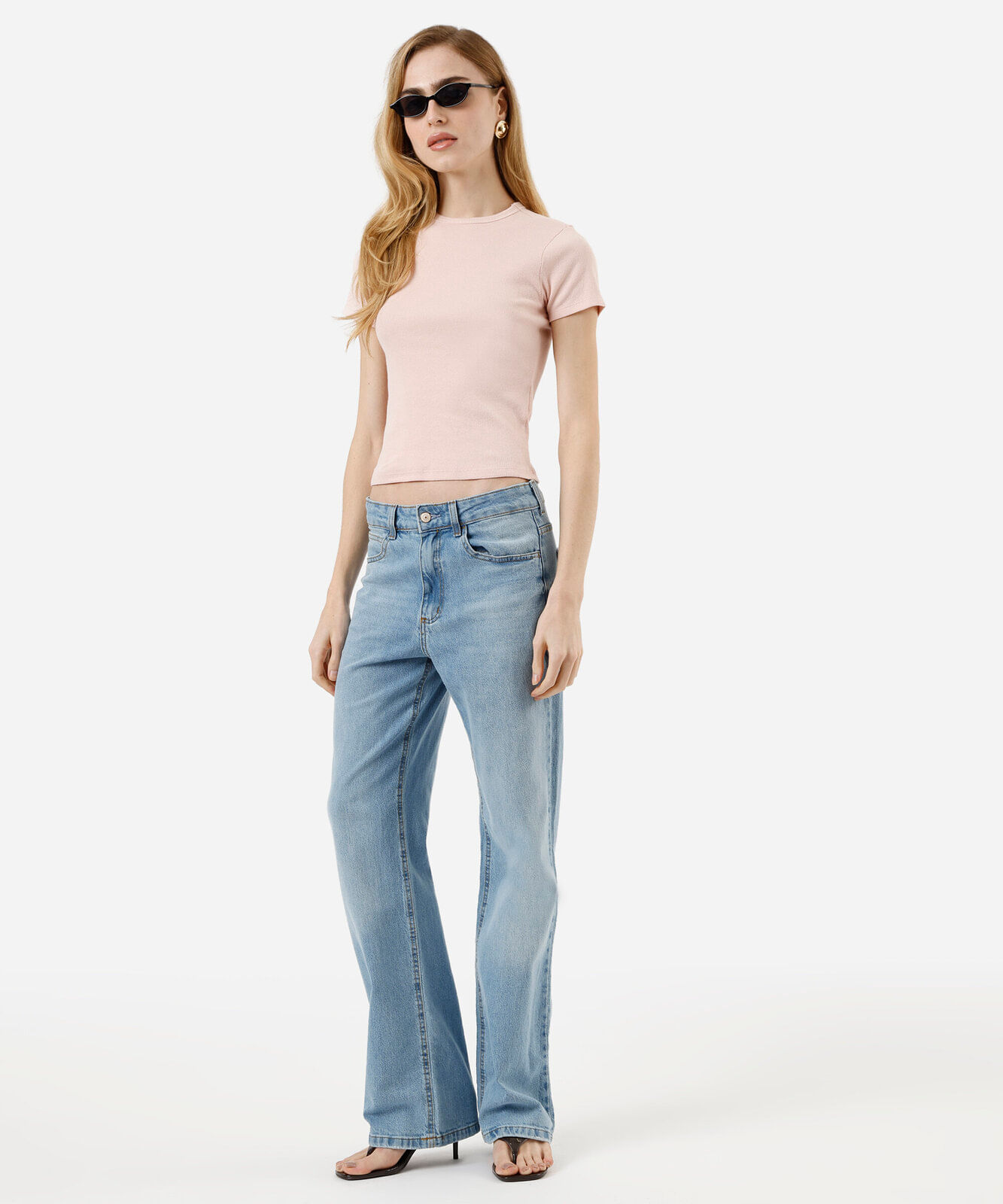 blusa feminina de algodão canelada manga curta rosa