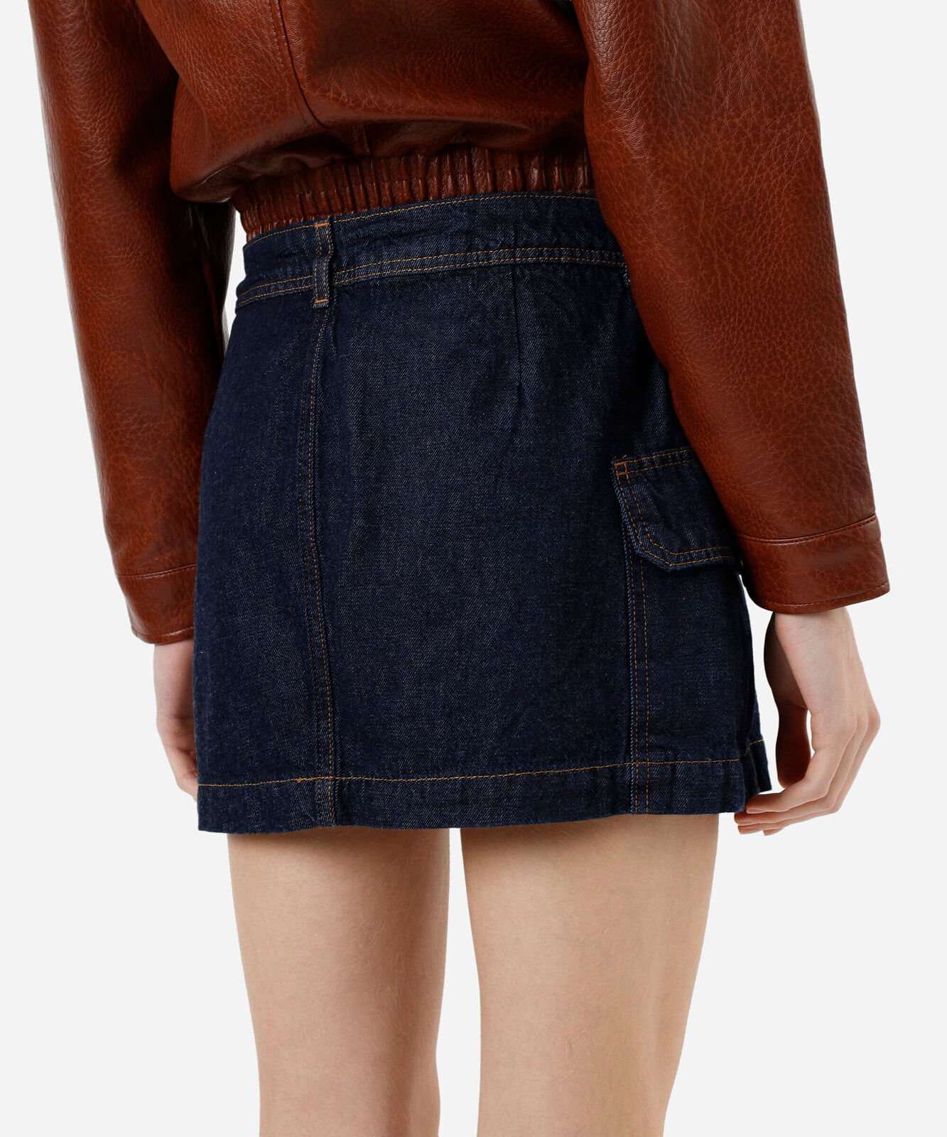 short saia cargo feminino jeans cintura média azul
