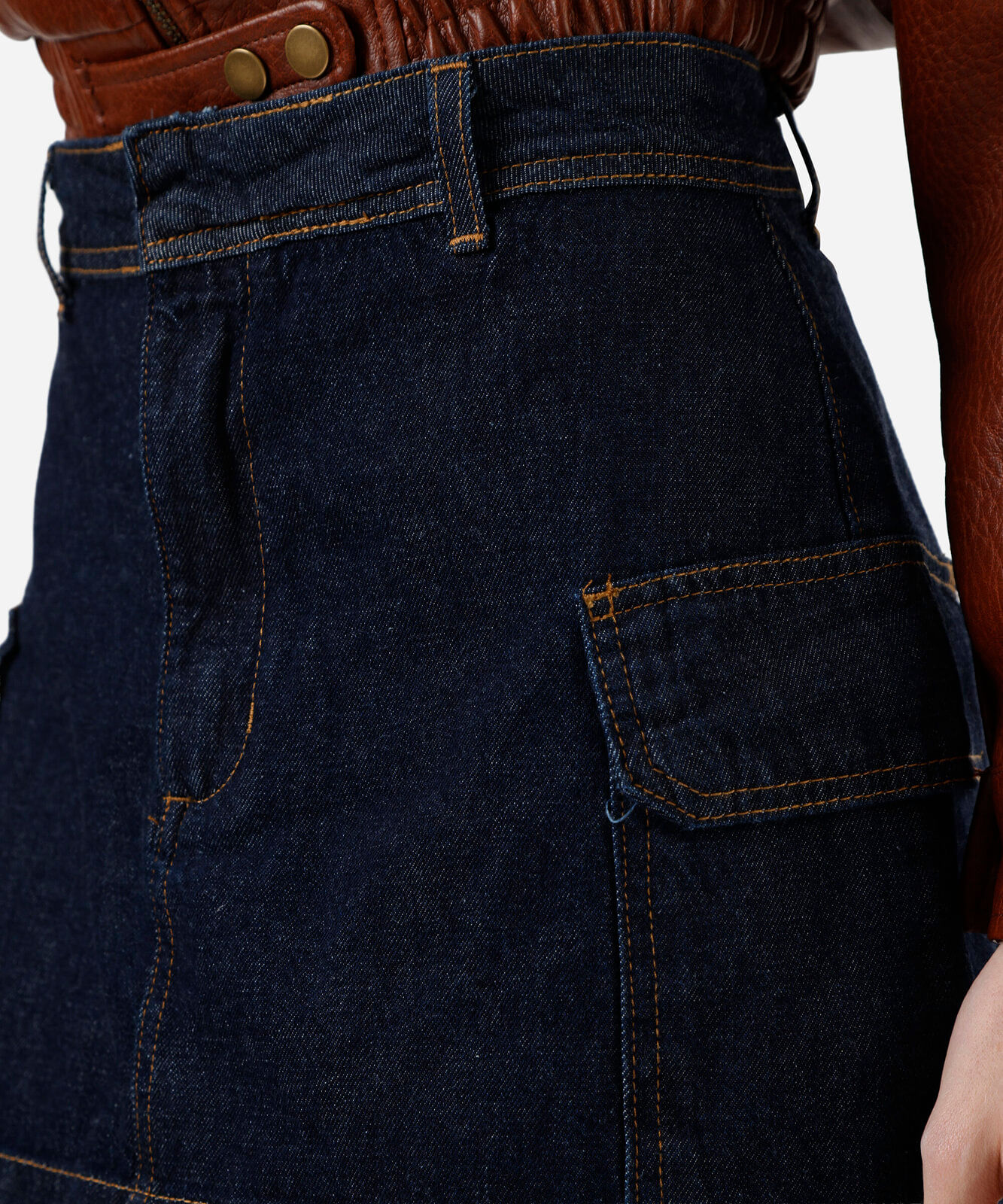 short saia cargo feminino jeans cintura média azul