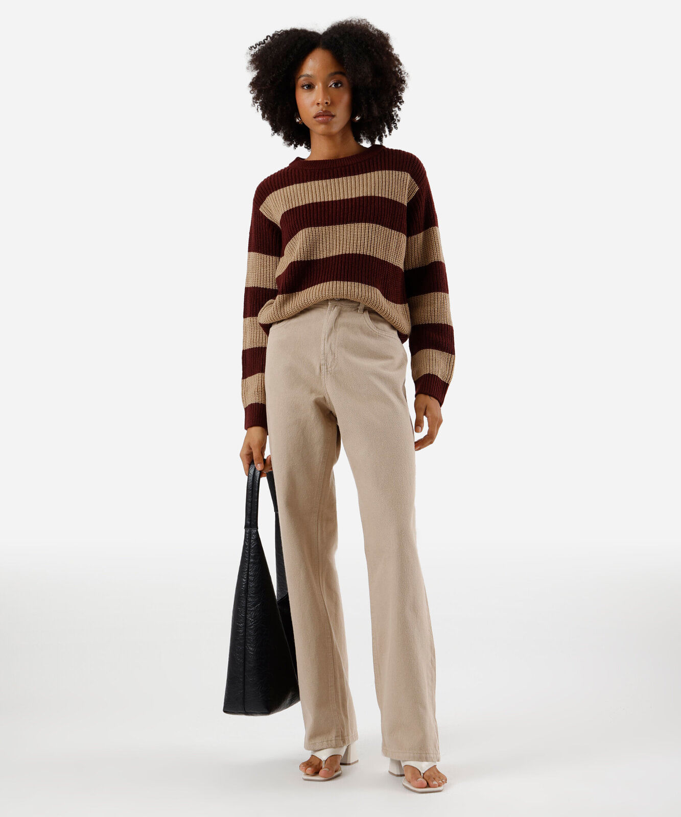 suéter feminino de tricot gola redonda listrado vinho