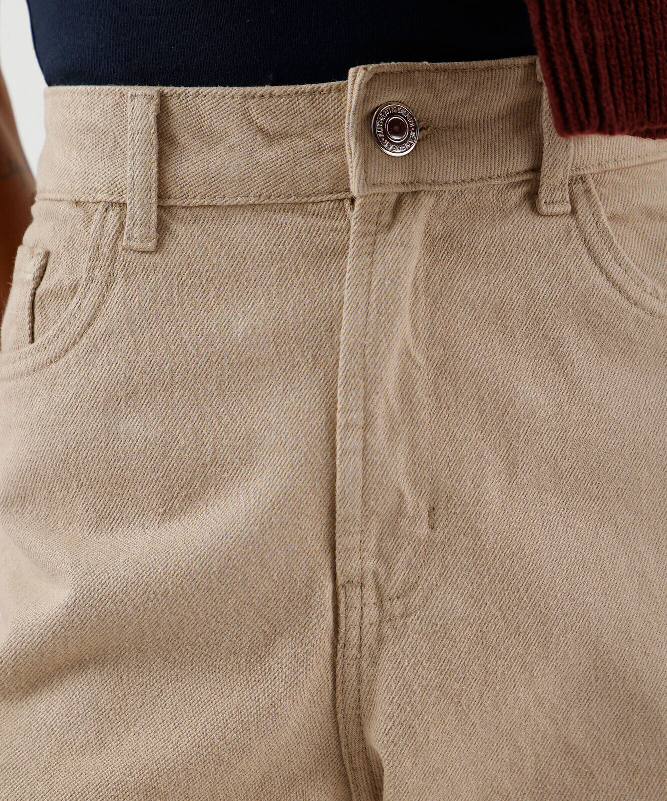calça wide leg slim feminina de sarja cintura alta bege
