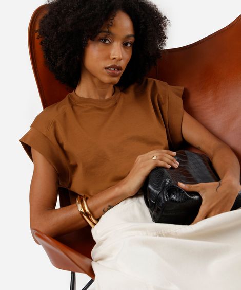 blusa muscle tee feminina de algodão peruano interlock bege