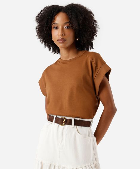 blusa muscle tee feminina de algodão peruano interlock bege