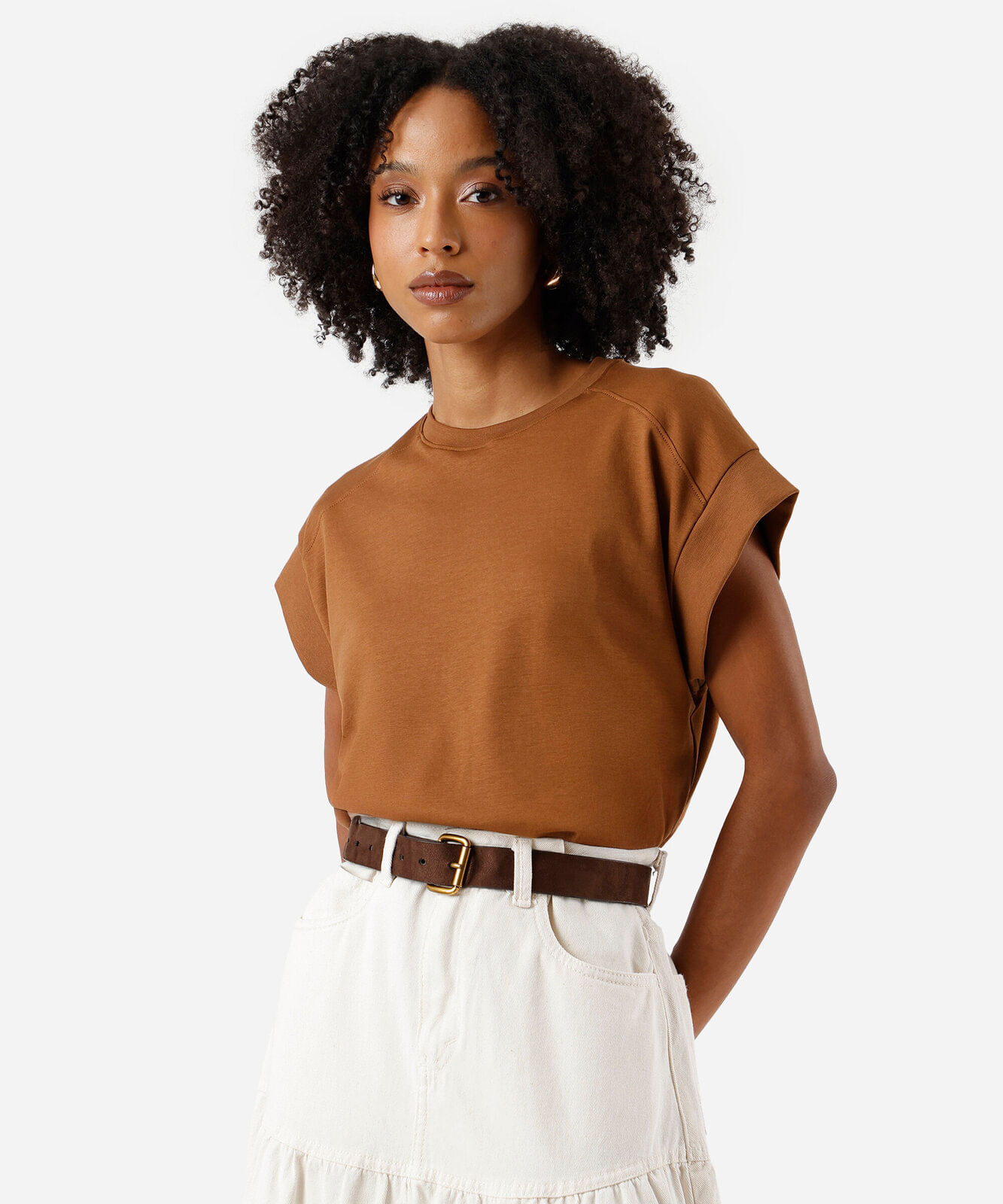 blusa muscle tee feminina de algodão peruano interlock bege