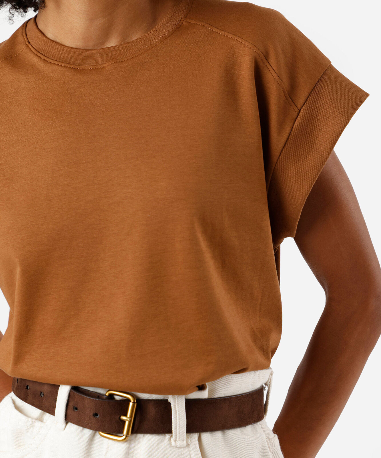 blusa muscle tee feminina de algodão peruano interlock bege