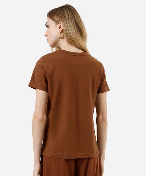 camiseta feminina de algodão estampada marrom