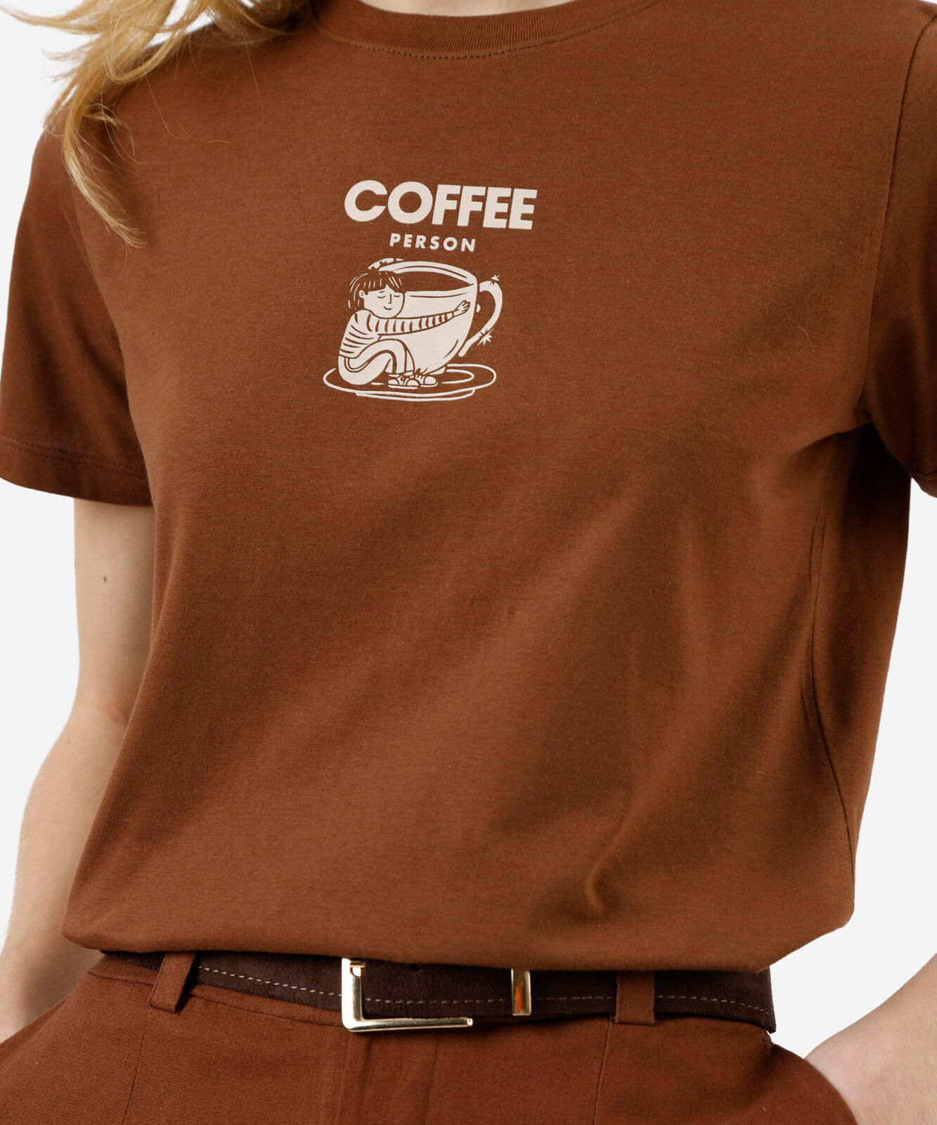 camiseta feminina de algodão estampada marrom