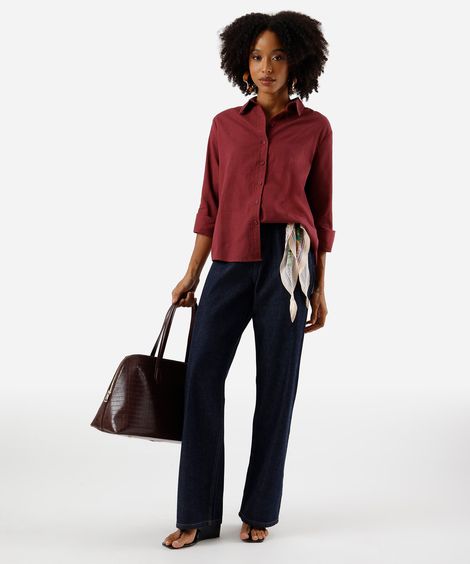 calça wide leg slim feminina jeans cintura alta azul