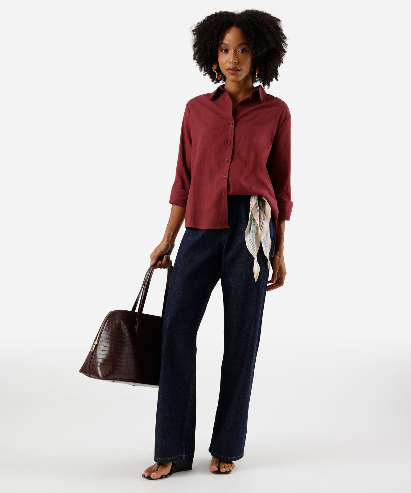 calça wide leg slim feminina jeans cintura alta azul