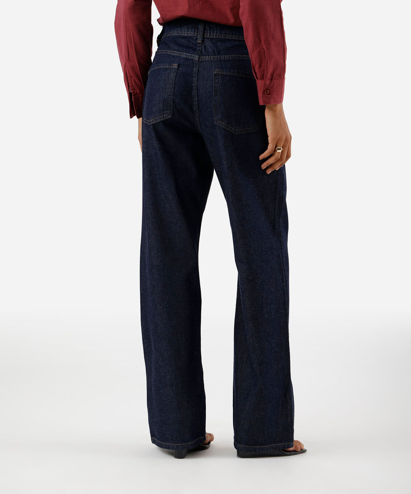 calça wide leg slim feminina jeans cintura alta azul