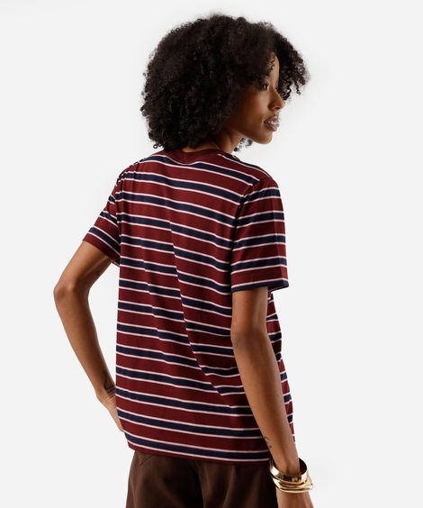 camiseta feminina com algodão mickey listrada vinho