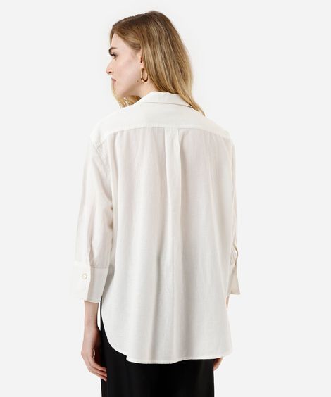 camisa feminina com linho manga longa off white