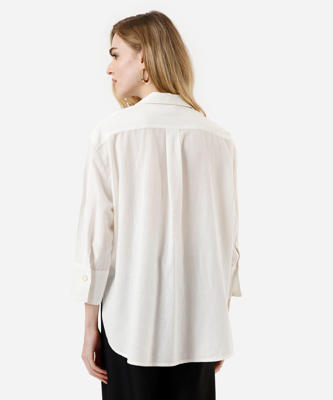 camisa feminina com linho manga longa off white