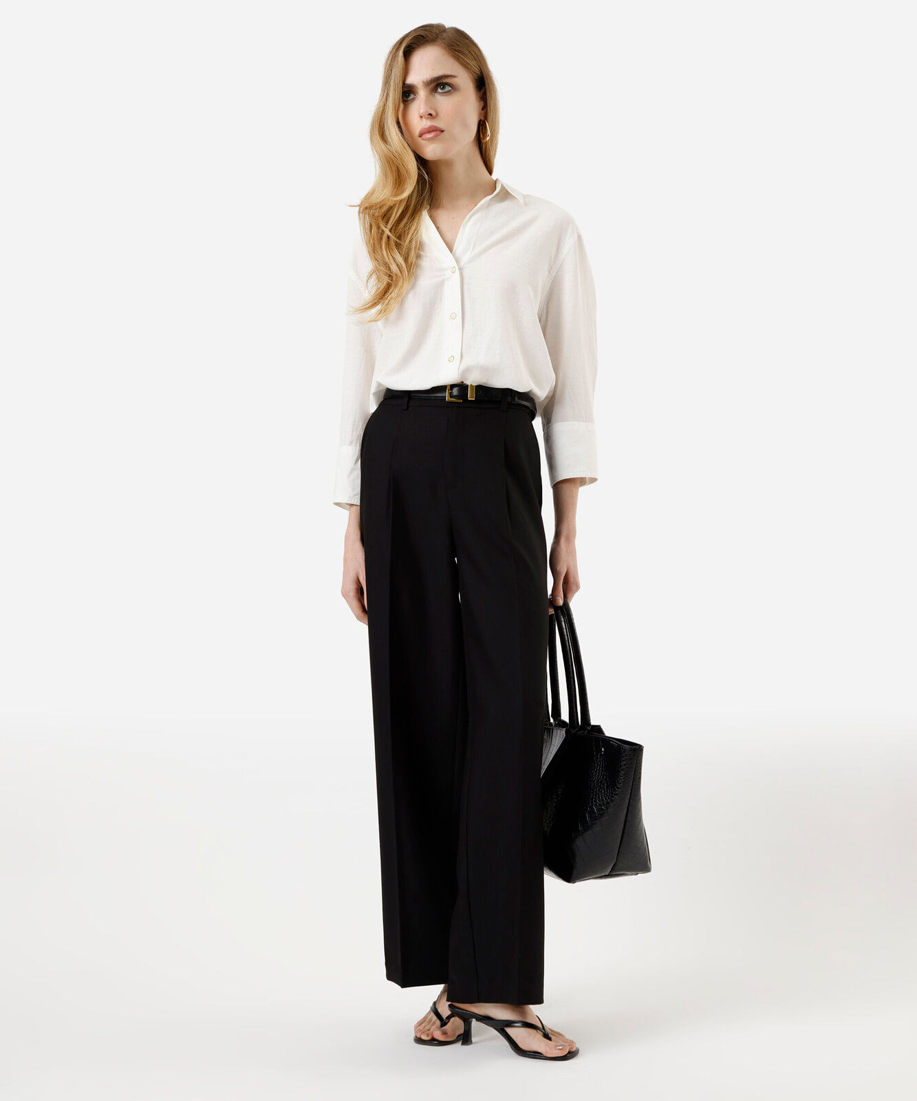 camisa feminina com linho manga longa off white